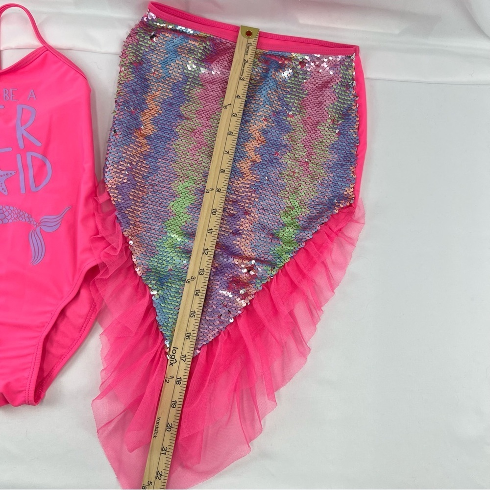 Wonder Nation - Girl's Swim Suit with Mermaid Tail - Pink -Sequins - 6/6x -Small - Picture 2 of 13